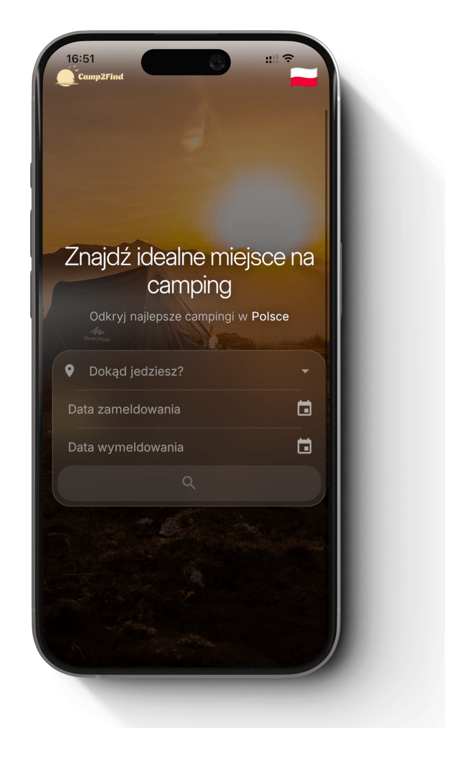Camp2Find mobile booking portal — campsite map on a phone